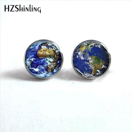 NES-0047 World Earth Studs Earrings World Map Glass Earrings Globe Jewelry World Earth Stud Earrings For Woman Men HZ4
