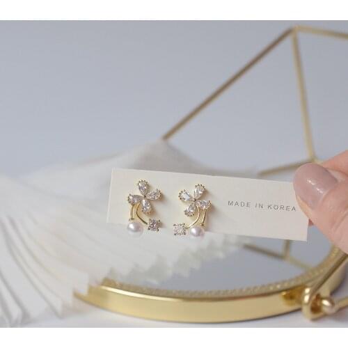 S925 Silver Needle Exquisite Pearl Micro Inlaid Zircon Flower Earrings For Women With Accessories Bridal Jewelry