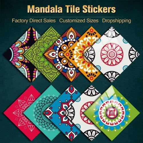 10/15/20/30cm Mandala Style Tiles Sticker Kitchen Bathroom Wardrobe Home Decor Peel & Stick Oil-proof Ceramics PVC Art Wallpaper