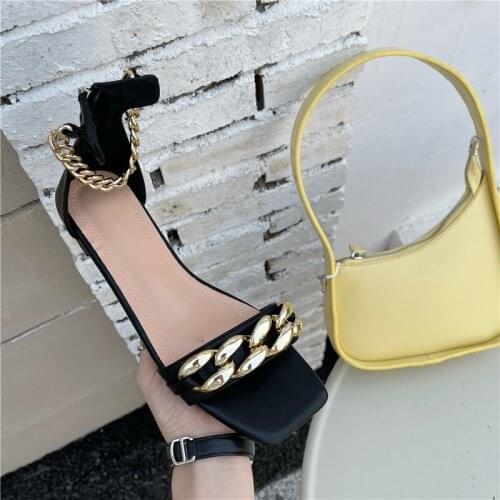 2021 NEW Summer Womens Shoes Square Cover Heel Open Peep Toe Sandals PU Casual Metal Decoration Gladiator ZIP Patchwork