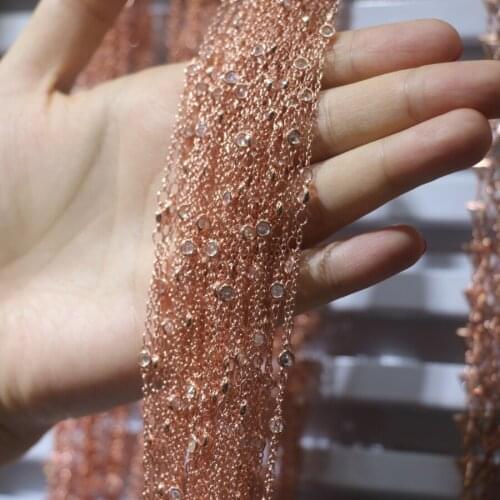 3M Faceted Gunemtal Rose Gold Chain Zircon Wholesale Gem stone Chain Wire Wrapped Plated Round Hollow Beads Findings