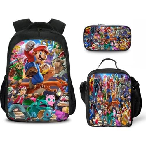 3PCS/SET Super Smash Bros Print School Backpack for Teenage Girls&Boys Cute Student Kids Schoolbag Children Mochila