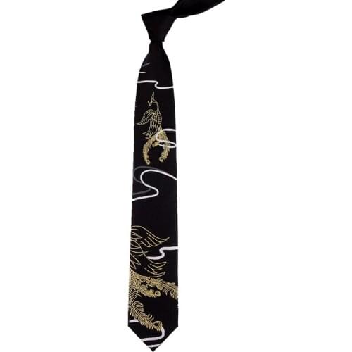 Free Shipping New Male mens personality gift necktie black Original design bronzing phoenix embroidery 7CM tie female students