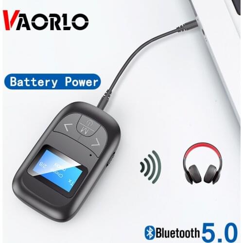 VAORLO LCD Display Bluetooth Adapter Receiver Transmitter Battery Power Adaptor 5.0 For Headphones Speaker TV Stereo Audio 3.5mm