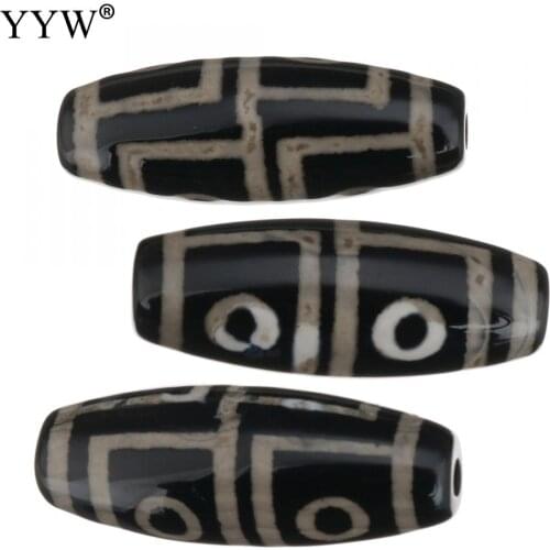 2019 Natural Tibetan Agata Onyx Dzi Beads Four-Eyed Tibet Dzi Beads For Jewelry Making 28x11x11mm Hole:Approx 2.5mm 5pcs/Lot