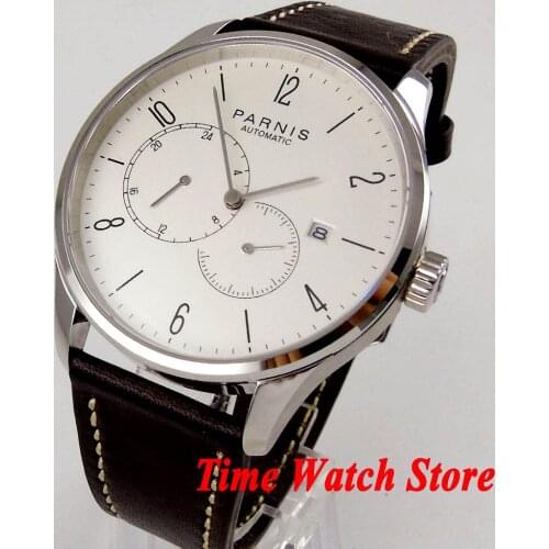 Parnis 42mm 5ATM Miyota 8215 Automatic wrist watch men sapphire glass white dial waterproof leather strap1025