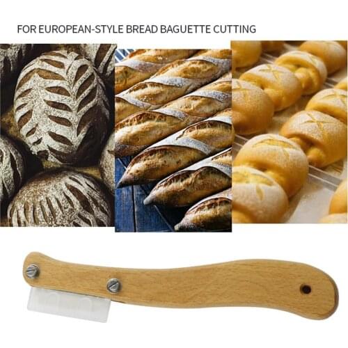 Wooden Bread Lame Kitchen Tools Stainless Steel Scraper Bread Knife/Slicer/Cutter Dough Scoring Lame with Blades and Cover