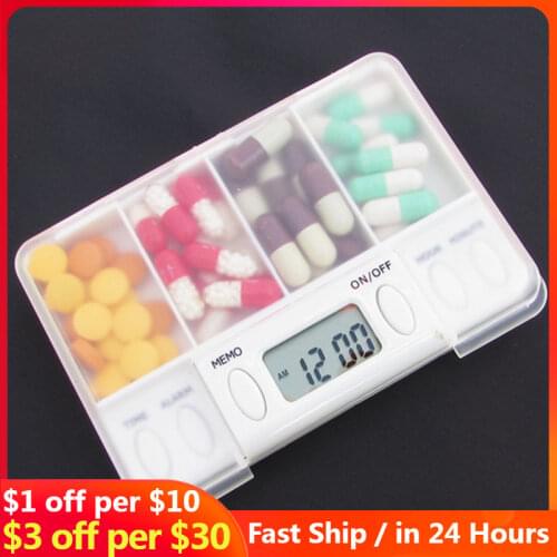 4 Grid pill box medicine Storage Box Electronic Timing Reminder Medicine Boxes Alarm Timer Pills Organizer Pill Drug Container