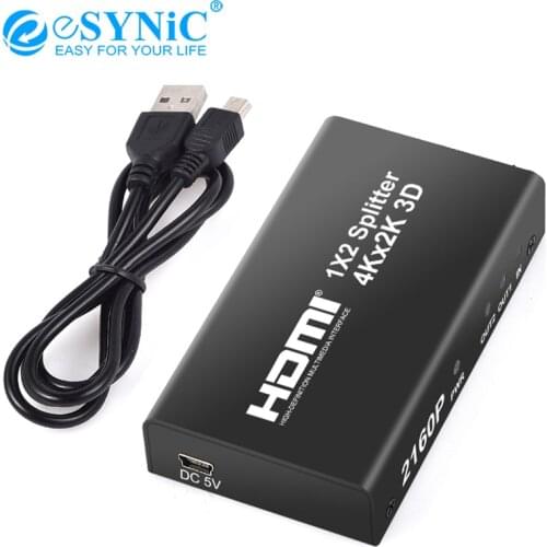 ESYNiC 1X2 HDMI-compatible Splitter 1 in 2 Out HDMI 1.4b Adapter For DVD Player Laptop PS3 PS4 XBOX HDTV Support 4K X 2K 3D