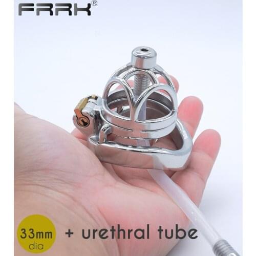 FRRK Metal Chastity Cage Intimate Lock Cock Goods for Men Adults 18 Steel Penis Rings BDSM Sexual Toys with Urethral Tube