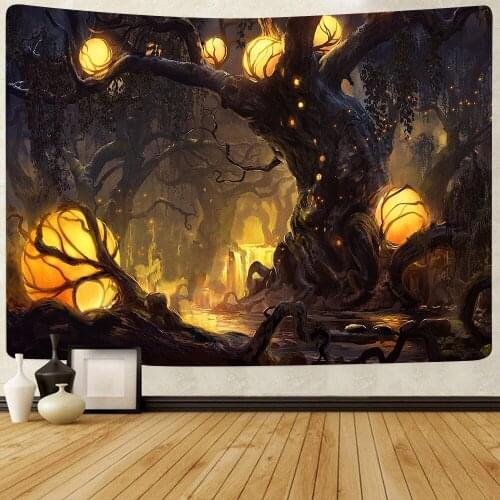 Mushroom Forest Castle Psychedelic Tree Tapestry Fairytale Trippy Colorful Butterfly Wall Hanging Tapestry Home Decor