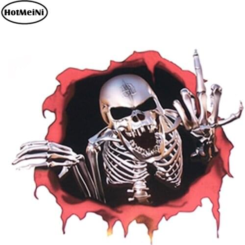 HotMeiNi 14cm x 13cm Car Sticker 3D Skull Car Hoods Trunk Thriller Reflective JDM Vinyl Decal Auto Waterproof Car Accessories
