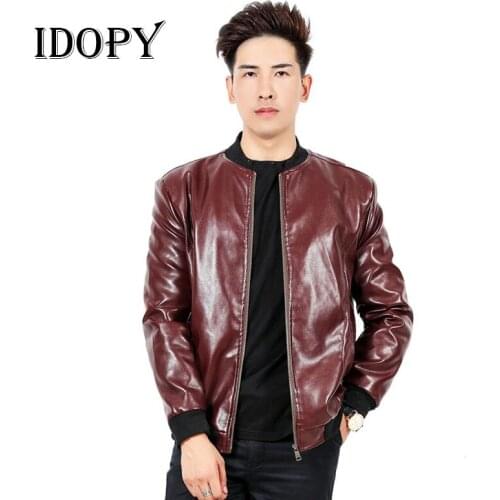 Idopy Autumn Winter Mens Faux Leather Jackets Coats Outerwear Motorcycle Jacket and Coat For Male