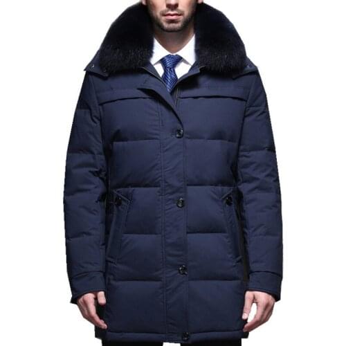 Exquisite Warm White Duck Down Coat Winter Men Jacket Mens Hooded Fox Fur Collar Coats Plus Size Casaco Masculino WXF151
