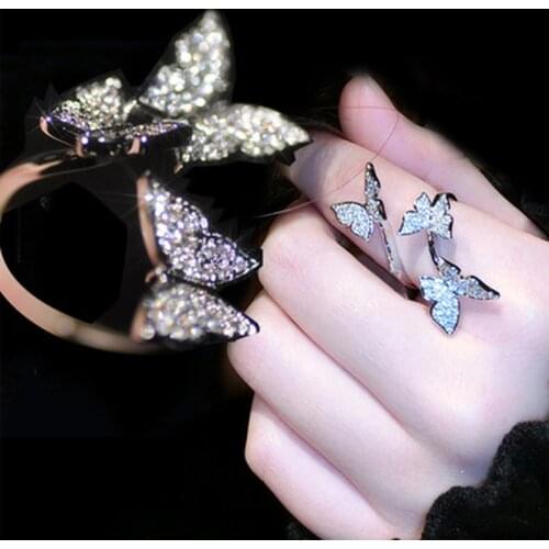 New Arrival Silver Color Butterfly Resizable Rings with AAAAA Zircon Bling Stone Women Fashion PartyJewelry Best Gift 2019