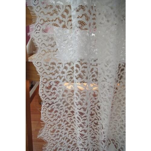 3 yards off white Chantilly lace fabric, ivory lace fabric with eyelash scalloped border, bridal lace fabric for wedding dress
