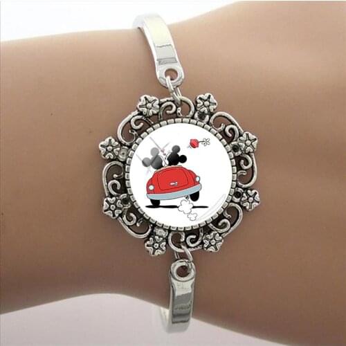 Disney Mickey Minnie Lace Bracelet Couple Cabochon Bracelet Dome Bracelet Minnie Photo Glass Bracelet For Friends