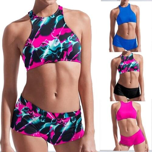 Plus Size Bikini Women Print Swimwear Sport Swimsuit High Waist Biquini Shorts Crop Top Bathing Suit Mujer Beachwear High Neck