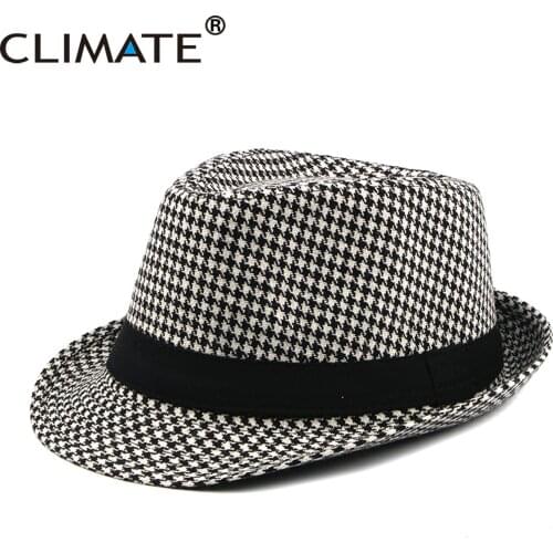 CLIMATE Men Vintage Hat Jazz Houndstooth Fedora Casual Retro Hat Gird Swallow Fedoras Man Solid Fedoras Cap Fedora Men Hat Cap