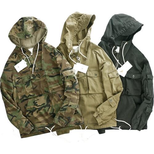 Mens Hooded Army Pullover Pocket Coat Smock Tactical Jacket Camouflage Parka
