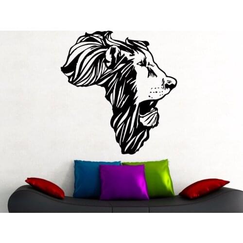 Lion Head Africa Map Wall Decal African Animal Map Decorations Home Living Room Bedroom Decor Vinyl Wall Sticker Murals 3649