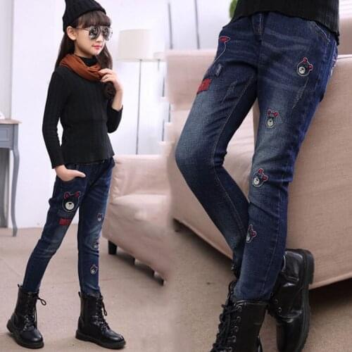 2020 Autumn childrens clothing girls casual jeans cartoon spring big kids pencil pants child skinny trousers thickened leggings