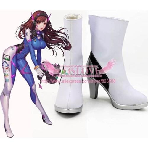 OW Game D.Va DVa Hana Song Black White High Heel Shoes Cosplay Boots CosplayLove
