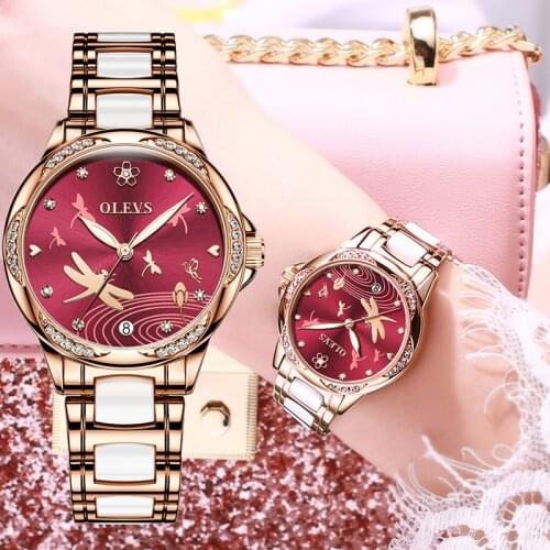 Valentines Day gifts OLEVS Watch for Women luxury Automatic Mechanical butterfly ceramics with Stainless Steel lady watch 6610