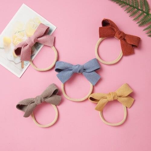 8pcs Cute Corduroy Bow Hair Bands For Girls Nylon Headbands Designer Infant Hair Ties Elastic Headwarp Hair Accessories Kawaii