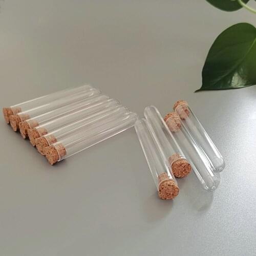 60pcs/Lot 12*75mm 5ml U-type Bottom Transparent Lab Plastic Test Tube with Corks Stopper Spice Jars Wedding Party Candy Vials