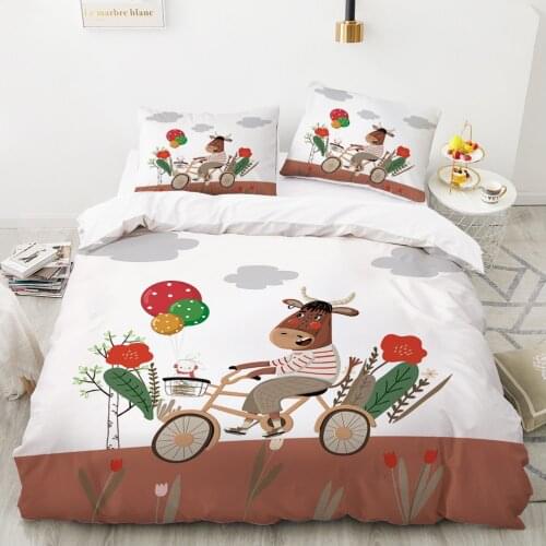 Animal Cartoon Kids Bedding set for children baby girls Duvet cover set pillow case Bed linens Quilt cover 140x200 cattle