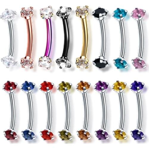 1PC Steel Curved Barbell Piercing CZ Gem Eyebrow Tragus Helix Ring Rook Earring Piercings Bijoux Lip Helix Ring Sexy Jewelry 16G