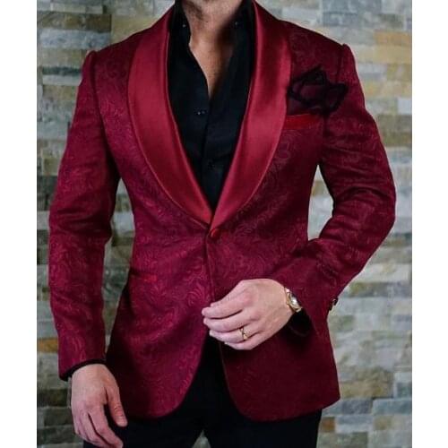 Shawl Lapel Red Groom Tuxedos Groomsmen Best Man Suit Mens Wedding Suits Bridegroom Mens Suits