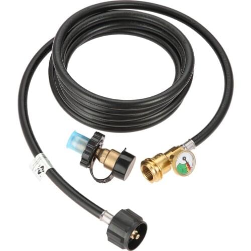 12 Feet Propane Tank Hose Extension With Gauge And Propane Tank Adapter Converts POL To QCC1 / Type 1 For Gas Grill Heater