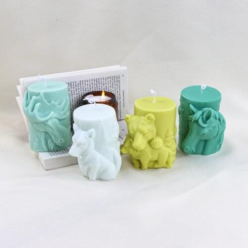 Animal Carved Column Silicone Candle Mold for DIY Handmade Aromatherapy Candle Plaster Ornaments Handicrafts Soap Mould Tools