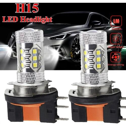 2Pcs Car H15 LED Bulb Headlight 80W 1600LM Wireless Car Headlight Fog Lamp 12V Conversion Driving Light 6500K White