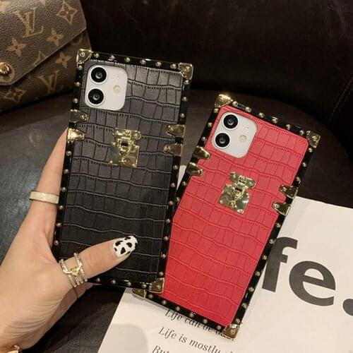 Alligator Print Square Metal Lock Catch Hard Plastic Solid Shell For Iphone 7G 8S 7Plus X XR XS 11 12MINI 12 PRO MAX 10 6.1 Inch