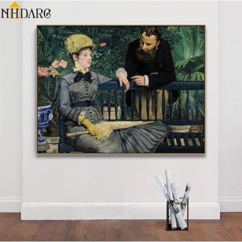 In the Conservatory Artist Manet Classic Artwork Posters and Prints Canvas Art Painting Wall Picture for Living Room Home Decor