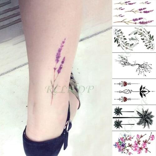 Waterproof Temporary Tattoo Sticker Lavender Flower Tree Fake Tatto Hand Arm Foot Flash Tatoo for Kid Girl Men Women