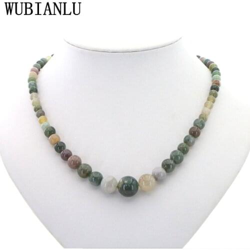WUBIANLU New Original Natural Indian Agates Stone Beads Necklace Women Energy Jewelry Beaded Jaspers Wholesale T234