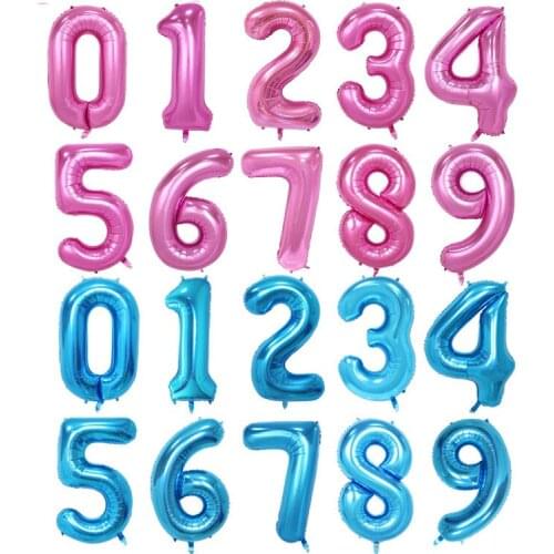 Ynaayu 40Inch Large Size Foil Balloons Pink Blue Number 0-9 Digit Helium Ballons Birthday Party Air Baloons Party Supplies