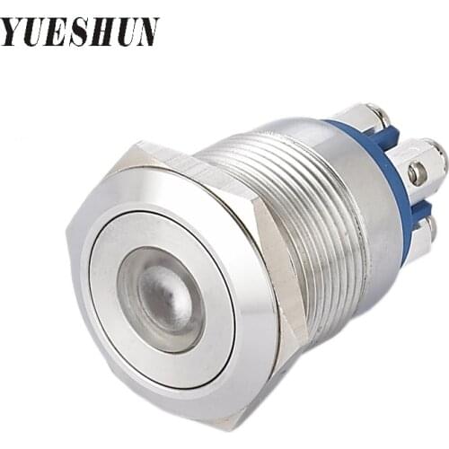 YUESHUN 19mm Light Switches 10 pcs Flat Round Front Shape LED Momentary Push Button Switch Screw Terminal Stainless Steel