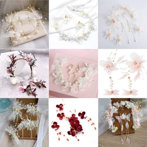 Women charm flower tiara wedding floral headband hair accessories garland princess girls crown headdress party with earrings