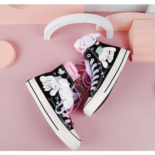 Harajuku Lolita Girl High-top Hand-painted Cartoon Dog Women Sneakers Japanese Women Kawaii Student Canvas Shoes Big Size 35-44