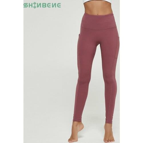SHINBENE NO CAMEL TOE+POCKET Fitness Workout Leggings Women Thicken Fabric High Waist Sport Gym Tights Yoga Pants with Pocket