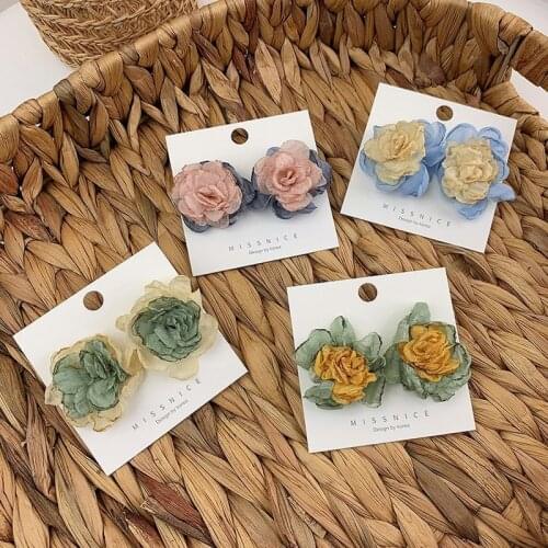 VSnow Fairy Vintage Contrast Color Chiffon Flower Dangle Earring for Women French Multiple Multi-layered Petals Earring Jewelry