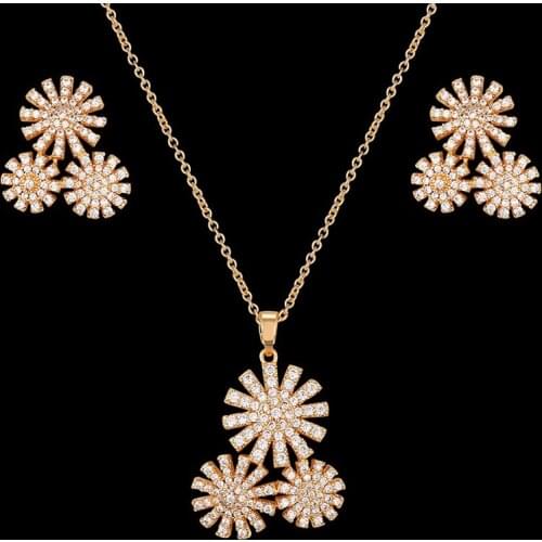 Zlxgirl jewelry fashion womens flower shape wedding necklace with earrings bijoux sets high copper zircon jewelry sets for girl