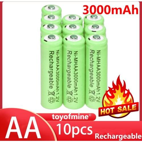 10x AA 3000mAh 2A 1.2 V Ni-MH Green Rechargeable Battery Cell for MP3 RC Toys