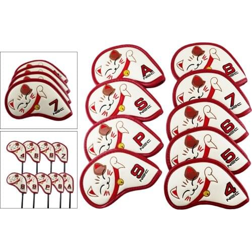 9pcs/set Fortune Cat Golf Club Head Covers 4 5 6 7 8 9 P S A Iron Headcovers PU Leather Clubs Protective Covers for Most Irons