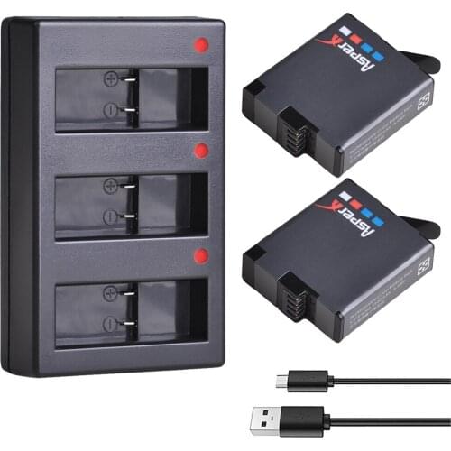 AsperX 2pc AHDBT-501 Li-ion Battery+3-Channel USB Charger for Gopro Hero 7 Black Hero 6 Hero 5 battery for GoPro Hero7 6 5